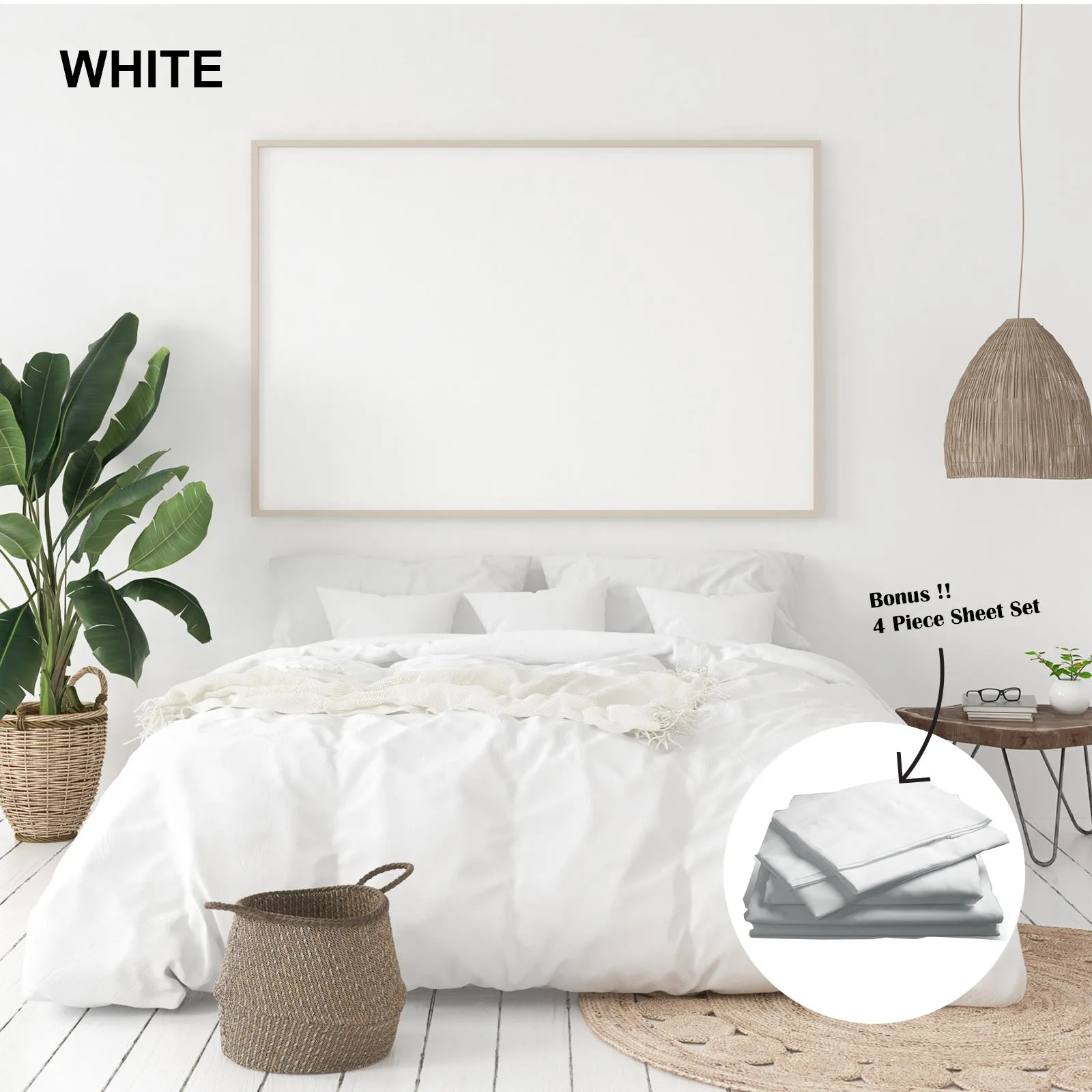 1000 Thread Count Bamboo Cotton Sheet & Quilt Cover Complete Set | King - White