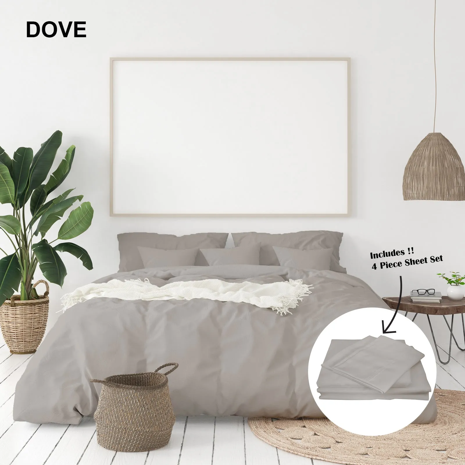 1000 Thread Count Bamboo Cotton Sheet & Quilt Cover Set | Queen | Dove
