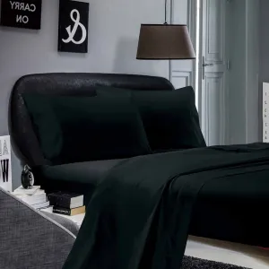 1000TC Ultra Soft Bed Sheet Set | Double Size | Black | Flat & Fitted
