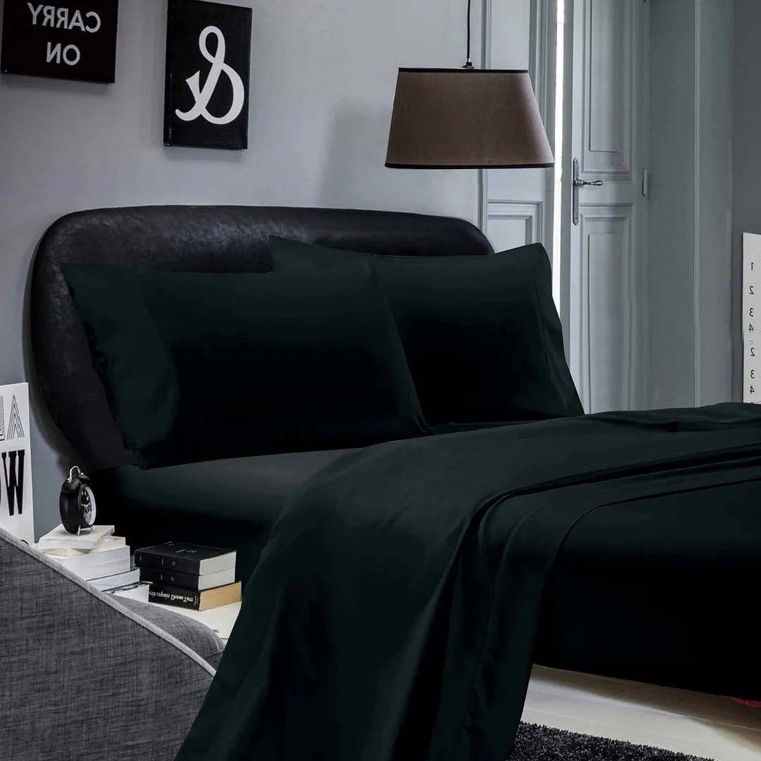 1000TC Ultra Soft Bed Sheet Set | Double Size | Black | Flat & Fitted