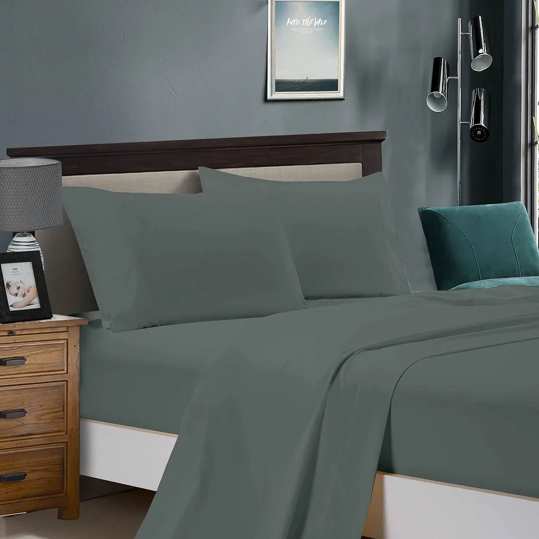 1000TC Ultra Soft Bed Sheet Set | King Single Size | Charcoal | Flat & Fitted