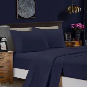 1000TC Ultra Soft Bed Sheet Set | King Single Size | Midnight Blue | Flat & Fitted