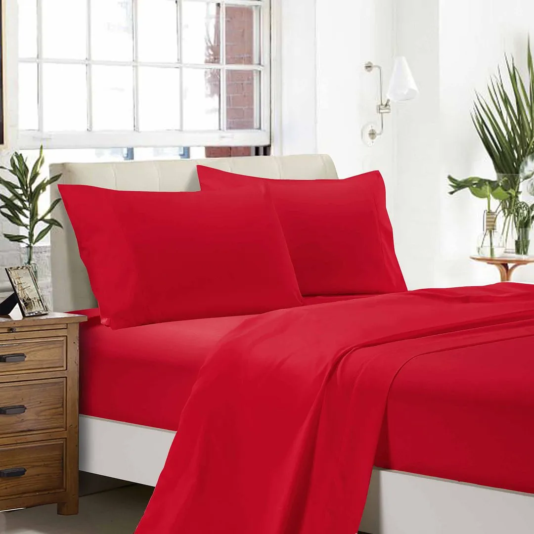 1000TC Ultra Soft Bed Sheet Set | King Single Size | Red | Flat & Fitted