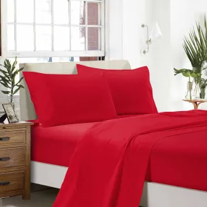 1000TC Ultra Soft Bed Sheet Set | King Single Size | Red | Flat & Fitted