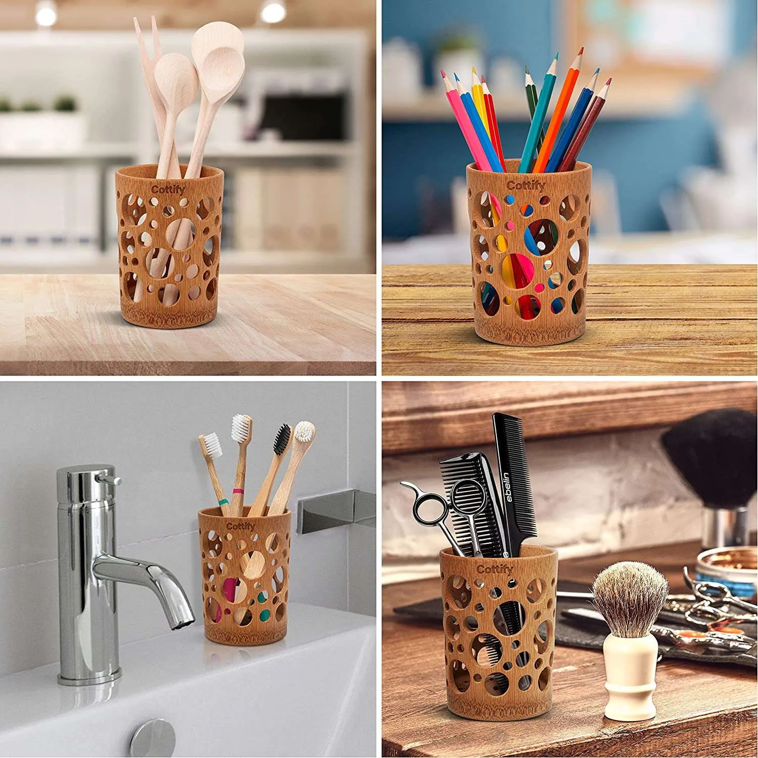 Bamboo Toothbrush Holder With Drainage