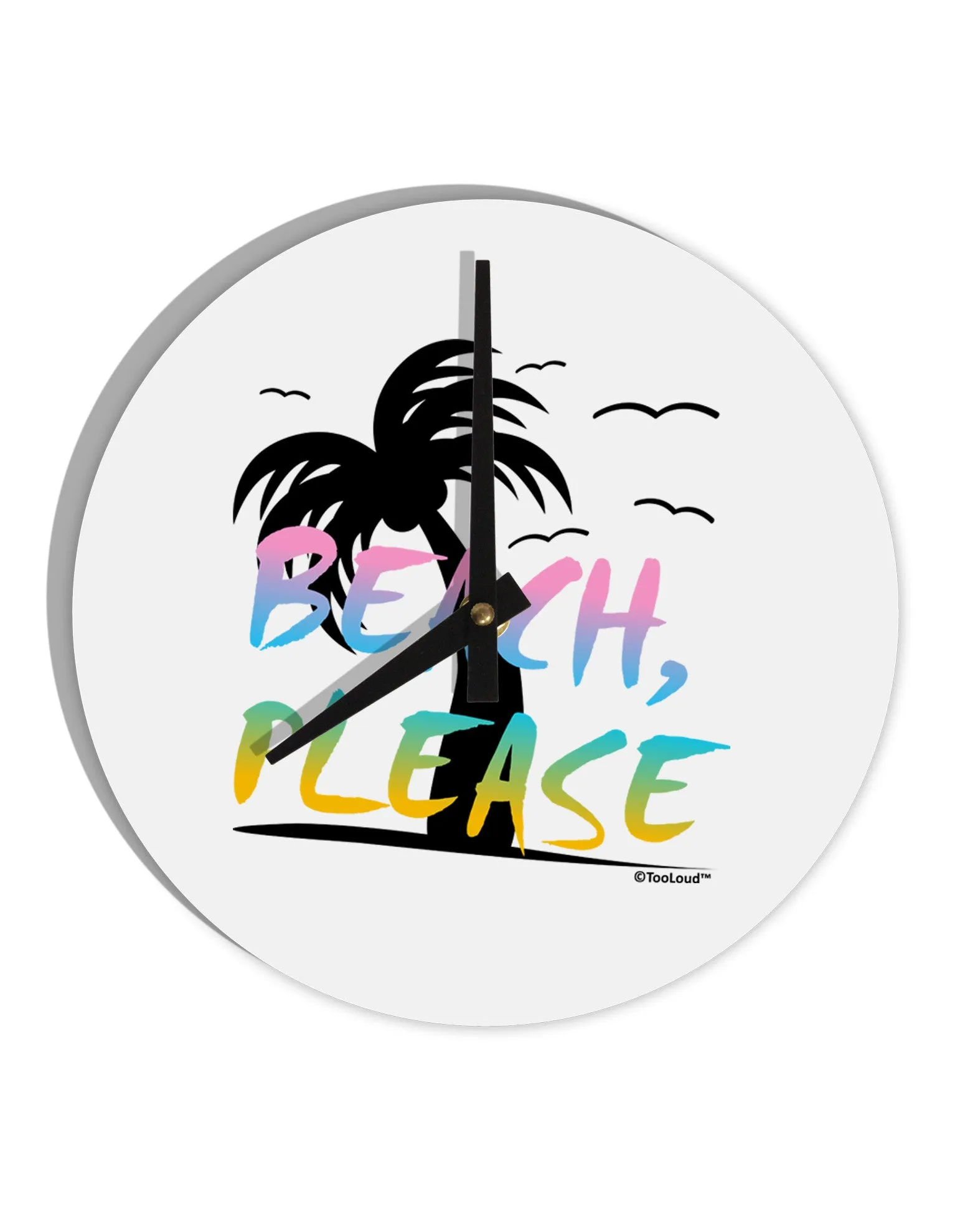 Beach Please - Summer Colors with Palm Trees 10 InchRound Wall Clock