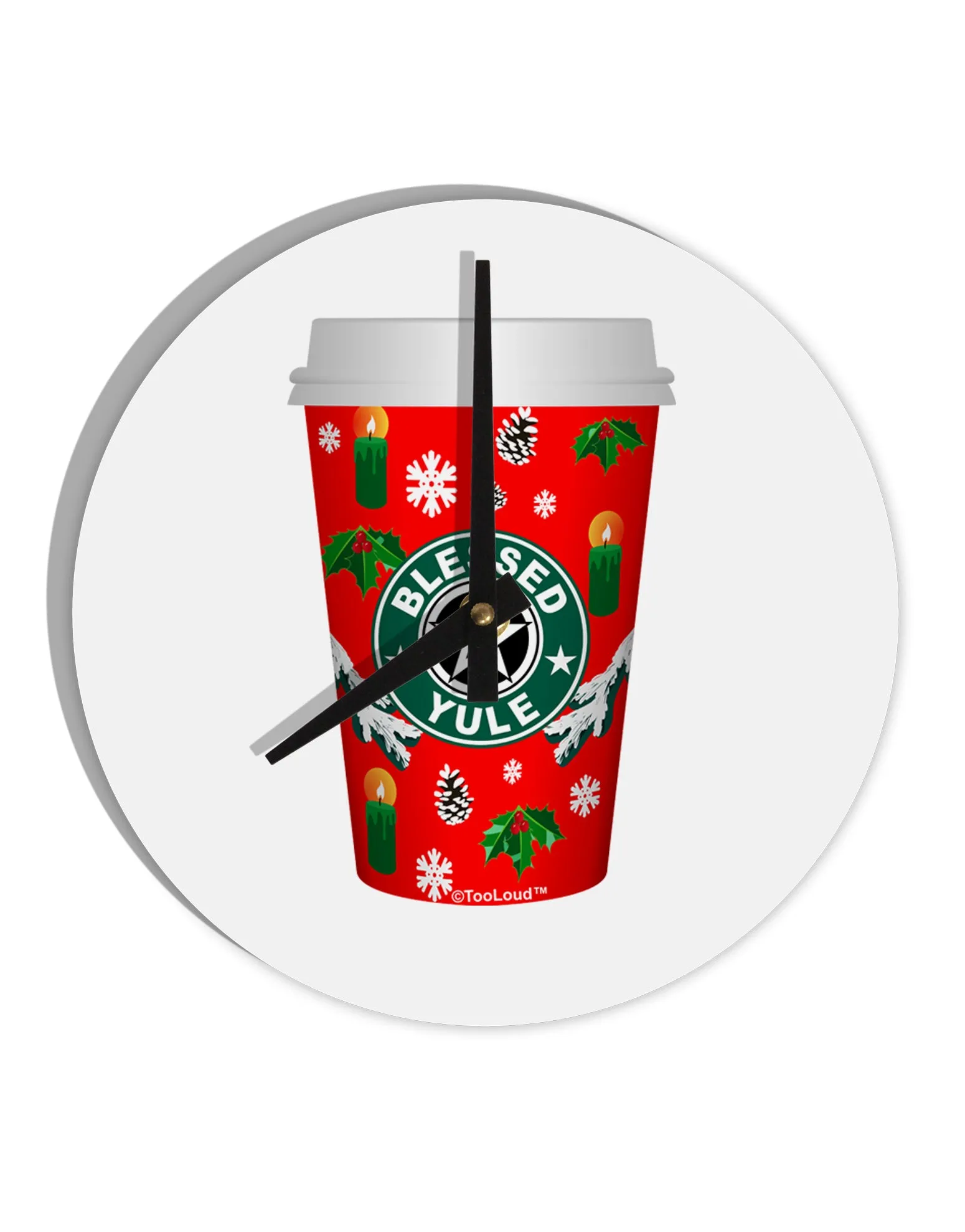 Blessed Yule Red Coffee Cup 10 InchRound Wall Clock  by TooLoud