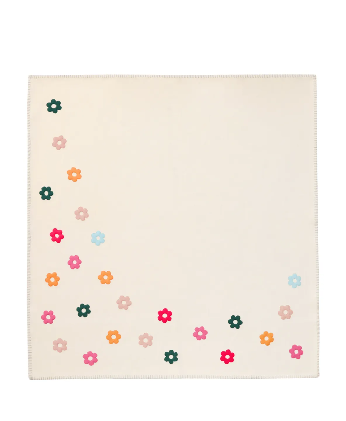 HAPPY HIPPIE White Wool Throw Blanket with Multicolour Flowers