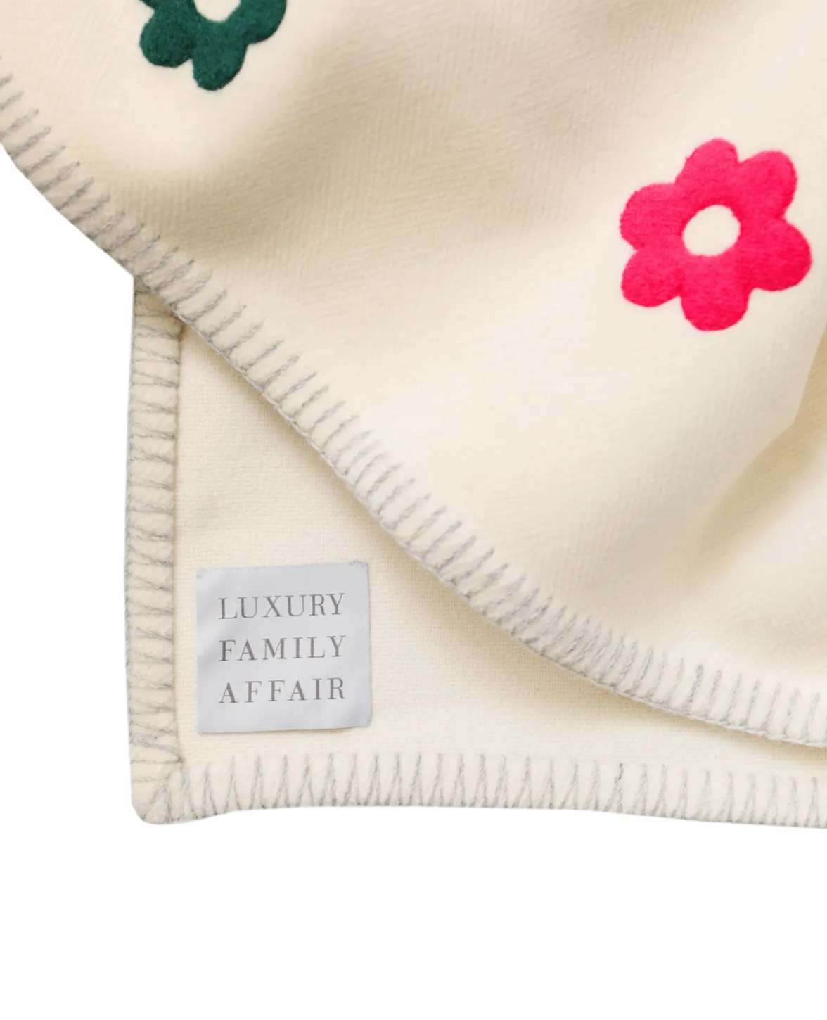 HAPPY HIPPIE White Wool Throw Blanket with Multicolour Flowers