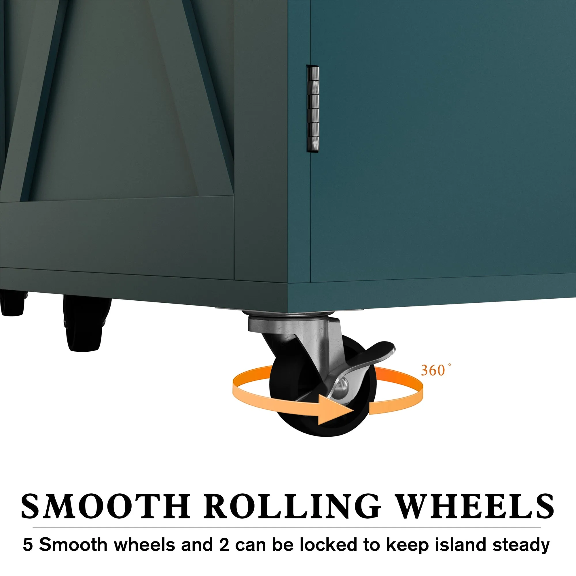 HLR Rolling Kitchen Island with Drop-Leaf Countertop & Barn Door Design, Storage Cabinet & Tower Rack  Mobile Cart for Kitchen