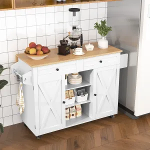 HLR Rolling Kitchen Island with Drop-Leaf Countertop & Barn Door Design, Storage Cabinet & Tower Rack  Mobile Cart for Kitchen
