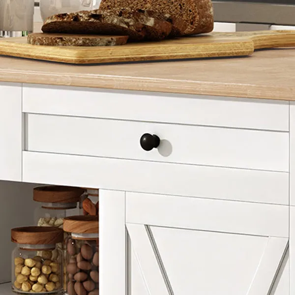 HLR Rolling Kitchen Island with Drop-Leaf Countertop & Barn Door Design, Storage Cabinet & Tower Rack  Mobile Cart for Kitchen
