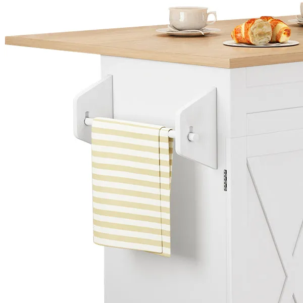 HLR Rolling Kitchen Island with Drop-Leaf Countertop & Barn Door Design, Storage Cabinet & Tower Rack  Mobile Cart for Kitchen
