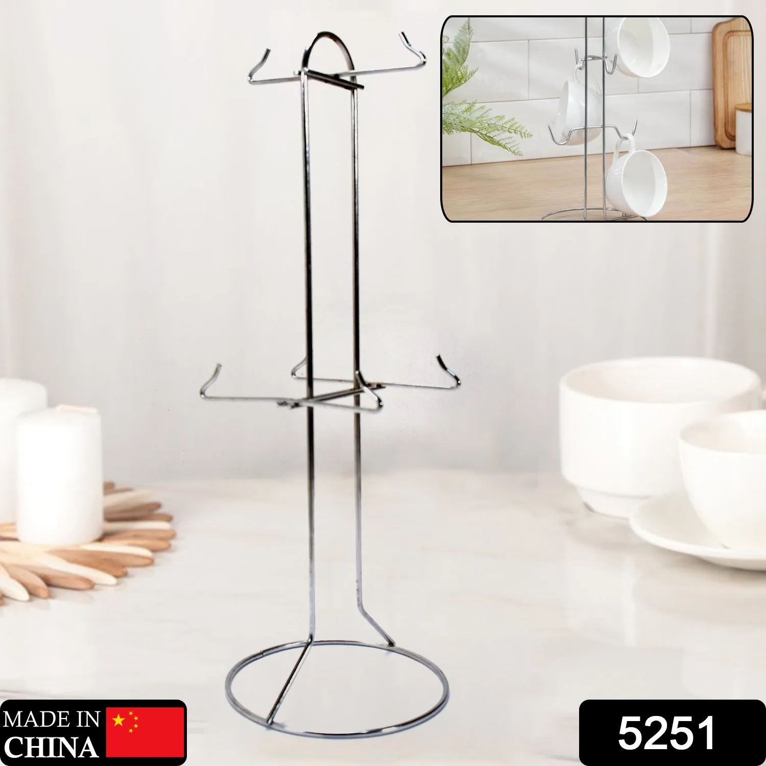 Stainless Steel Kitchen Size Cup Stand Steel Cup Stand  with 6 Hooks for Cups
